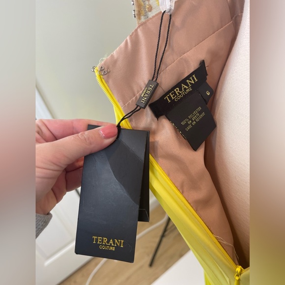 Terani Couture Yellow Beaded Prom Evening Gown NWT - Picture 6 of 11